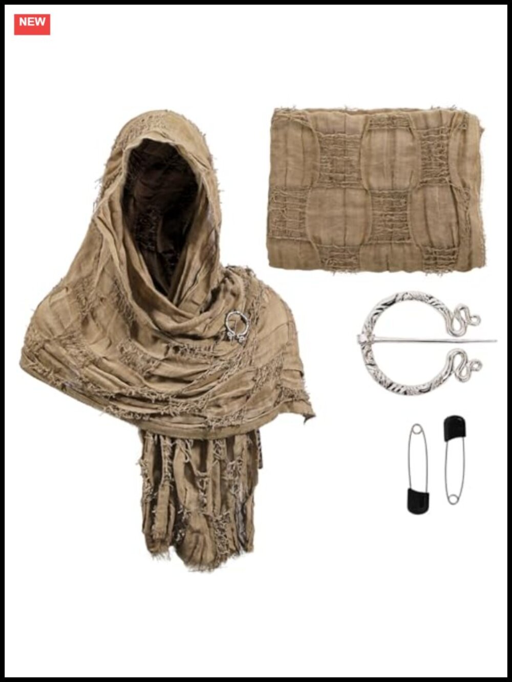 Medieval Hooded Shawl Scarf Cotton Renaissance Cowl Cape Viking Costume